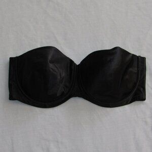 Vtg Y2K Sexy Sensual Cacique Black Second Skin Shiny Satin Strapless Bra sz 40DD